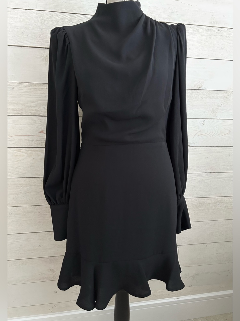 NWT~Mock Neck Surplice Puff Sleeve Mini Dress